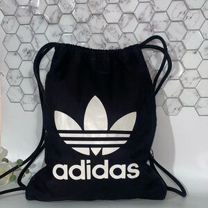 Adidas Black and White Logo Drawstring Gym Bag Backpack